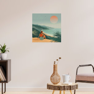 Zonsondergang Eenzaamheid – Minimalistische Kustge Poster