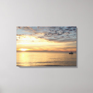 Zonsondergang en boot oceaan omwikkelde canvas kun afdruk