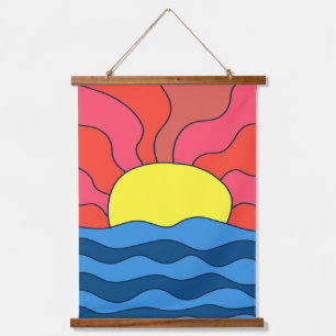 Zonsondergang en golven hangend wandkleed