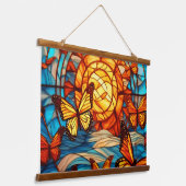 Zonsondergang en monarchvlinders hangend wandkleed (Gebogen)