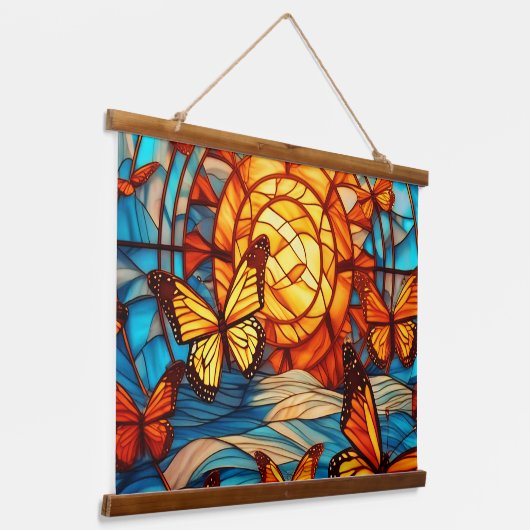 Zonsondergang en monarchvlinders hangend wandkleed (Gebogen)