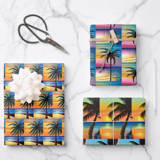 Zonsondergang en Palm Trees Silhouetten Inpakpapier Vel (Voorkant)