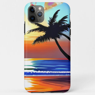 Zonsondergang en palmboom silhouetten Oceaangolven iPhone 11 Pro Max Hoesje