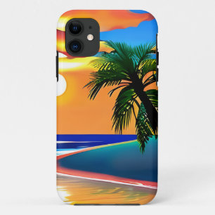 Zonsondergang en silhouetten van palmbomen iPhone 11 hoesje