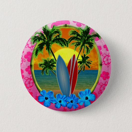 Zonsondergang en Surfplanken Ronde Button 5,7 Cm (Voorkant)