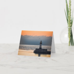Zonsondergang en vuurtoren notitiekaartje