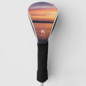 Zonsondergang foto met aangepaste monogram en naam golfheadcover (Voorkant)