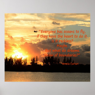 Zonsondergang foto met citaat van Amelia Earhart Poster