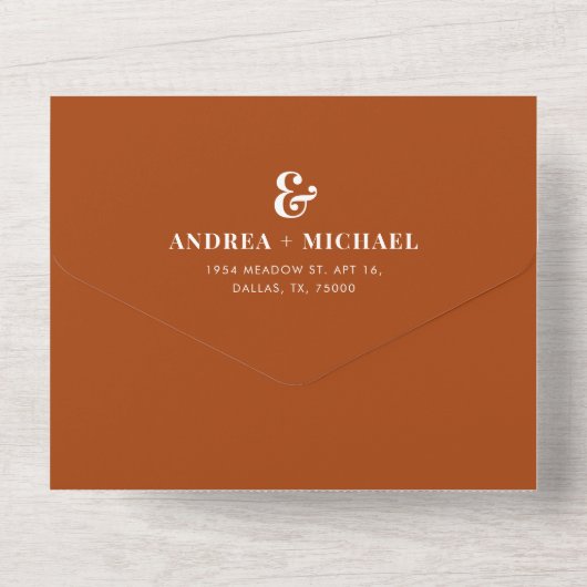 Zonsondergang Foto Modern Ampersand Terracotta bru All In One Uitnodiging (Achterkant)