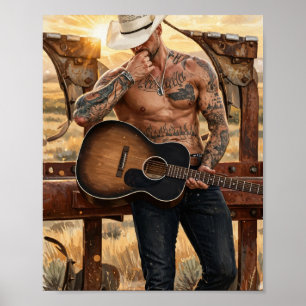 Zonsondergang Gitaar Cowboy Poster