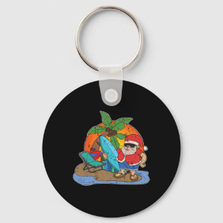 Zonsondergang Grappige Kerstman Surfer Hawaiaanse  Sleutelhanger