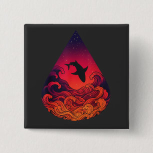 Zonsondergang Haai Silhouet Oceaan Traandrop Leven Vierkante Button 5,1 Cm