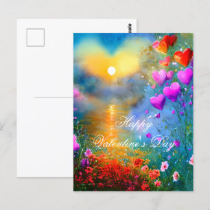 Zonsondergang hart valentijn briefkaart