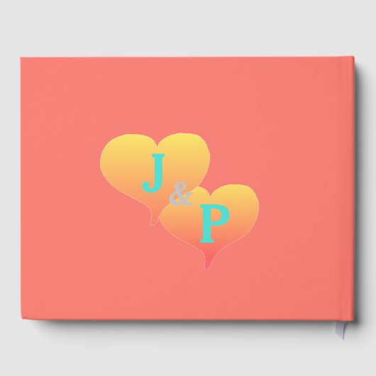 Zonsondergang Harten Koraal Bruiloft Monogram Gastenboek (Achterkant)