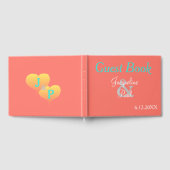 Zonsondergang Harten Koraal Bruiloft Monogram Gastenboek (Volledig)