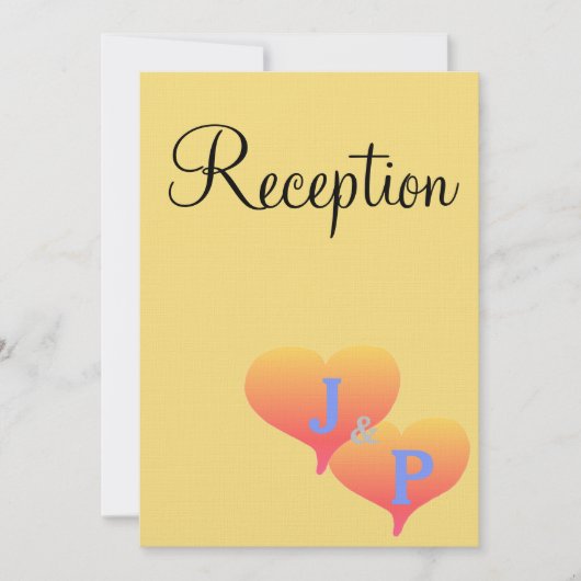 Zonsondergang Harten Zachte Gele Blauwe Monogram Kaart (Voorkant)