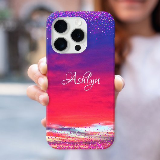 Zonsondergang heet roze blauw wolken confetti dot Case-Mate iPhone case
