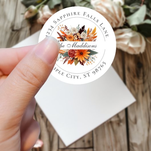 Zonsondergang Herfst Bloemen Ronde Sticker