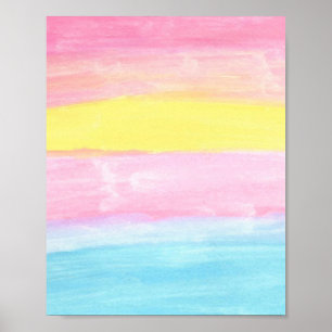 Zonsondergang Horizon Waterverf Abstract Poster