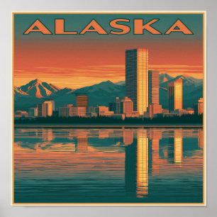 Zonsondergang in Alaska stadslandschap Poster