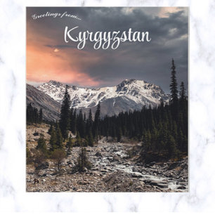 Zonsondergang in bergachtig Kirgizië Briefkaart