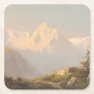 Zonsondergang in de bergen - Carl Lafite Vierkante Kartonnen Onderzetter