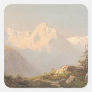 Zonsondergang in de bergen - Carl Lafite Vierkante Sticker