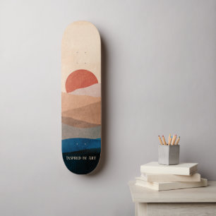 Zonsondergang in de bergen, waterverf Kunst Skateboard