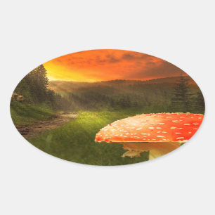 Zonsondergang in de herfst. ovale sticker