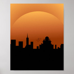 zonsondergang in de stad poster