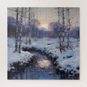 Zonsondergang in het winterbos legpuzzel