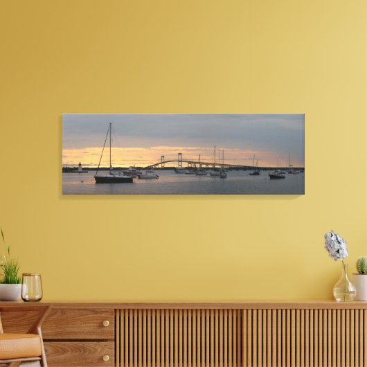 Zonsondergang in Newport, RI - Panorama Canvas (Insitu (Woonkamer))