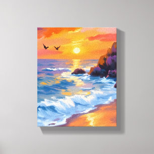 Zonsondergang in Orange Beach Kustschilderij Canvas Afdruk