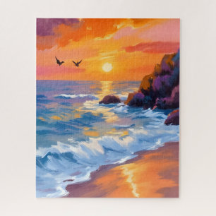 Zonsondergang in Orange Beach Kustschilderij Legpuzzel