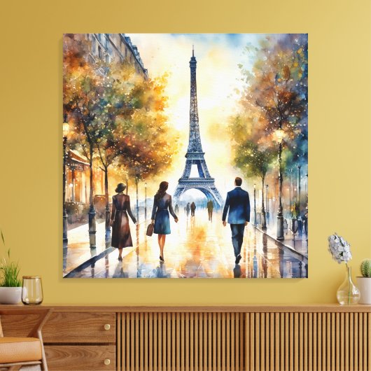 Zonsondergang in Parijs  waterverf kunst Canvas Afdruk (Insitu (Woonkamer))