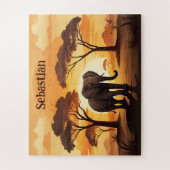 Zonsondergang in savanne gepersonaliseerde olifant legpuzzel (Verticaal)