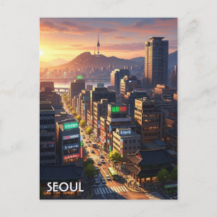 Zonsondergang in Seoul Zuid-Korea Briefkaart