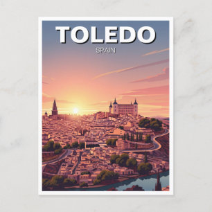Zonsondergang in Toledo Spanje Alcazar Reizen Briefkaart