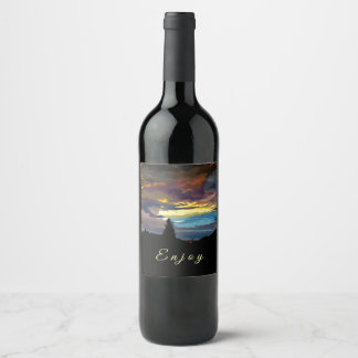 Zonsondergang in verf Eten en Drinken Label Set Wijn Etiket