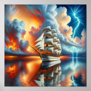 Zonsondergang Jacht Reflectie Poster