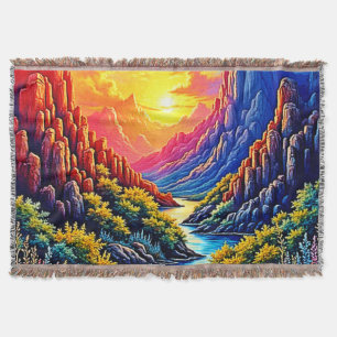 Zonsondergang Kanyon Rivier Kunst Deken
