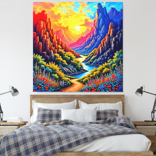 Zonsondergang Kloof Rivier Kunst Canvas Afdruk