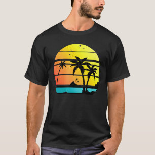 Zonsondergang Kokospalmen Zomer Vibes Retro Tropi T-shirt