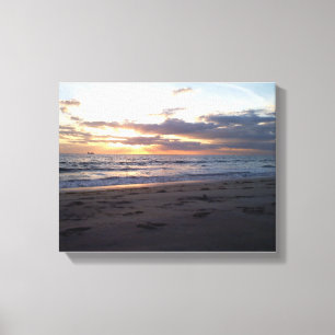 Zonsondergang Kustlijn Sereniteit Vogel in Vlucht Canvas Afdruk