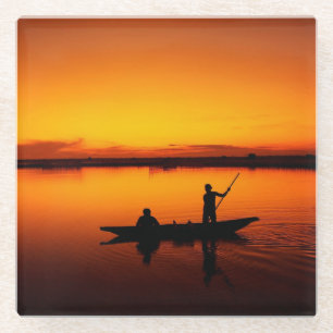 Zonsondergang Landschap met een boot-68465 Glazen Onderzetter