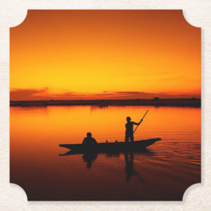 Zonsondergang Landschap met een boot-68465 Kartonnen Onderzetters