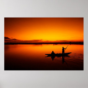 Zonsondergang Landschap met een boot-68465 Poster