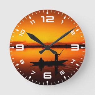 Zonsondergang Landschap met een boot-68465 Ronde Klok