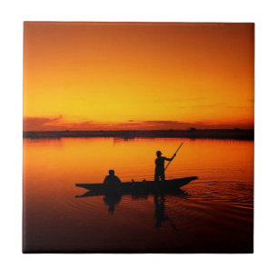 Zonsondergang Landschap met een boot-68465 Tegeltje