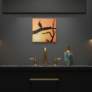 Zonsondergang Majesteit: Peacock Silhouette Kerami Tegeltje